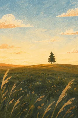 Solitary Evergreen Tree at Golden Hour