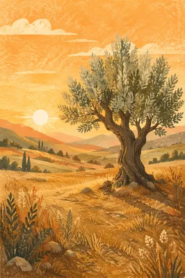 Lone Evergreen Tree at Golden Hour