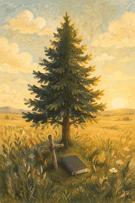 Lone Evergreen Tree at Golden Hour