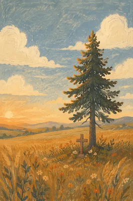 Solitary Evergreen Tree at Golden Hour