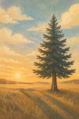 Lone Evergreen Cross at Golden Hour
