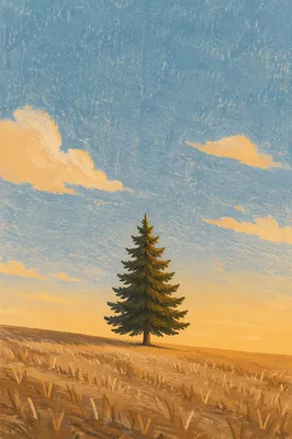 Lone Evergreen Tree at Golden Hour