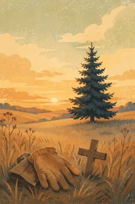 Lone Evergreen Field at Golden Hour