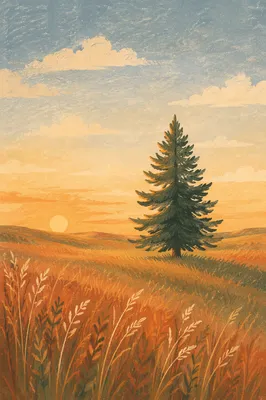 Solitary Evergreen Tree at Golden Hour