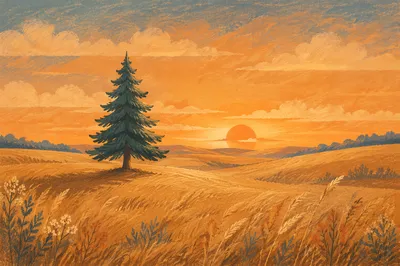 Solitary Evergreen at Golden Hour
