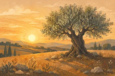 Solitary Evergreen Tree in Golden Meadow