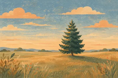 Solitary Evergreen Tree at Golden Hour
