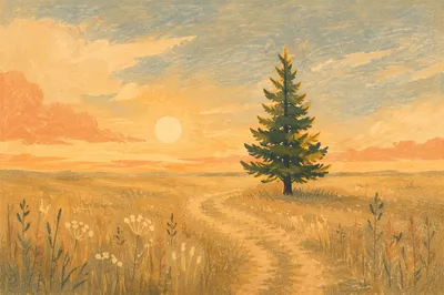 Solitary Evergreen Tree at Golden Hour