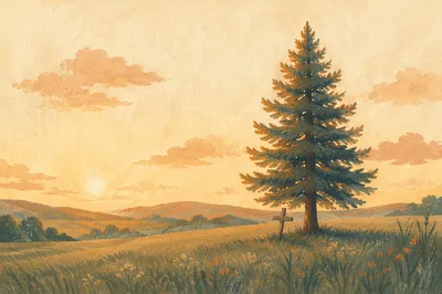 Lone Evergreen Tree at Golden Hour