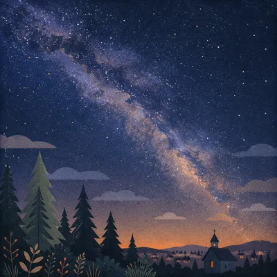Milky Way Over Evergreen Chapel Grove
