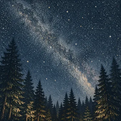 Milky Way Above Quiet Evergreen Forest
