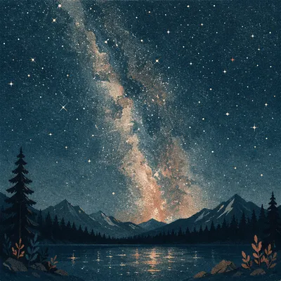 Milky Way Over Evergreen Mountain Lake