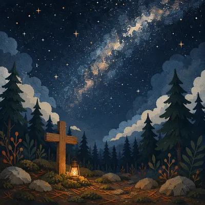 Milky Way Cross in Evergreen Forest