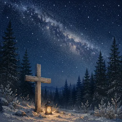 Milky Way Cross in Evergreen Forest