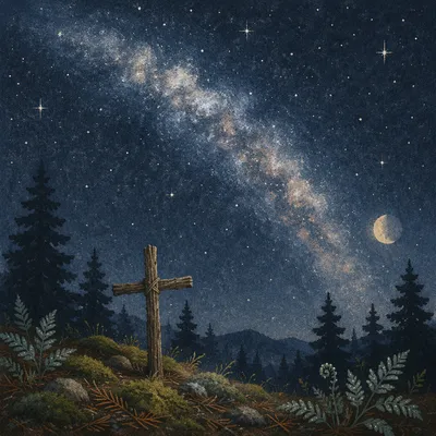 Milky Way Cross in Evergreen Clearing