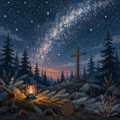 Milky Way Cross in Evergreen Forest