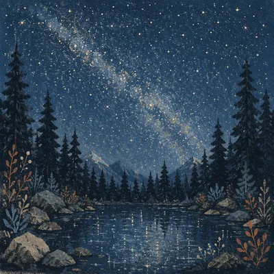 Milky Way Over Evergreen Alpine Lake