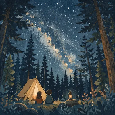 Milky Way Above Evergreen Forest Camp