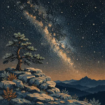 Evergreen Pine Beneath the Starry Milky Way