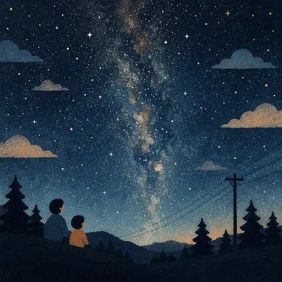 Milky Way Over Evergreen Night Hills