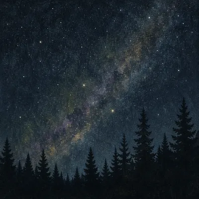 Milky Way Above Evergreen Forest Silhouettes