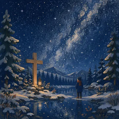 Milky Way Cross in Evergreen Clearing