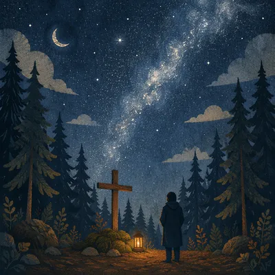 Milky Way Cross in Evergreen Clearing