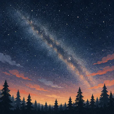 Milky Way Over Silent Evergreen Forest