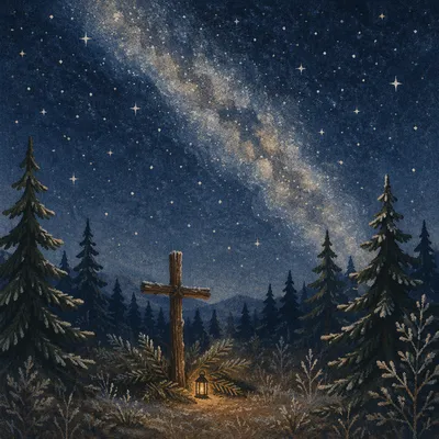 Milky Way Cross in Evergreen Clearing