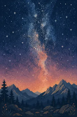 Milky Way Over Evergreen Mountains
