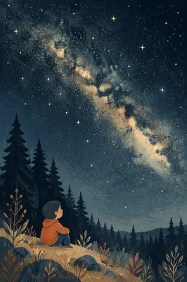 Milky Way Over Quiet Evergreen Forest