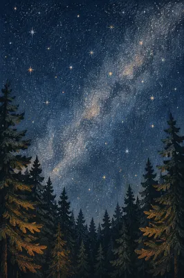Milky Way Over Quiet Evergreen Forest