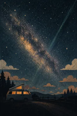 Milky Way Over Rural Camper Van