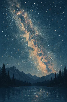 Milky Way Over Evergreen Mountain Lake