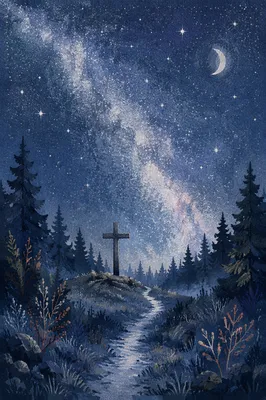 Milky Way Cross in Evergreen Forest