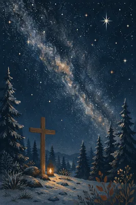 Milky Way Cross in Evergreen Forest