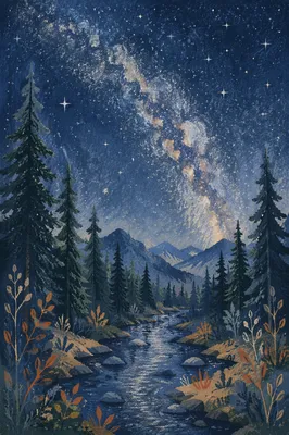 Milky Way Over Evergreen Forest Clearing