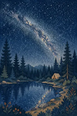 Milky Way Over Evergreen Forest Clearing