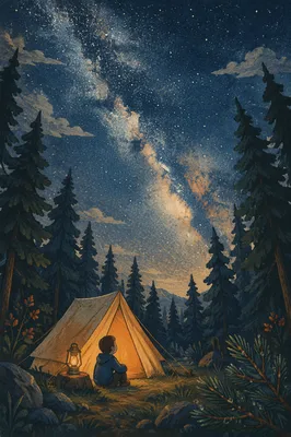 Milky Way Above Evergreen Forest Camp