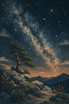 Evergreen Pine Beneath the Milky Way
