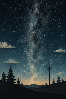 Milky Way Over Evergreen Night Hills