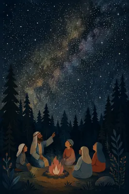 Milky Way Over Evergreen Night Forest
