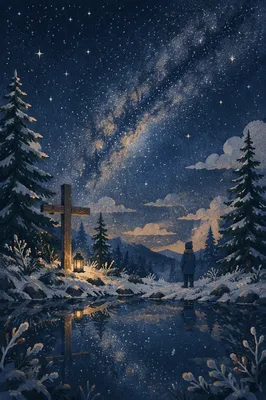 Milky Way Cross in Evergreen Clearing