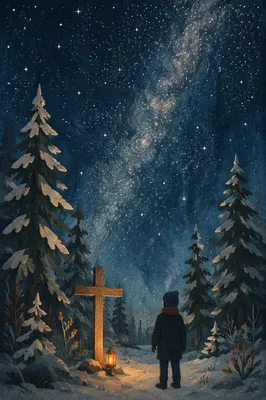 Milky Way Cross in Evergreen Forest