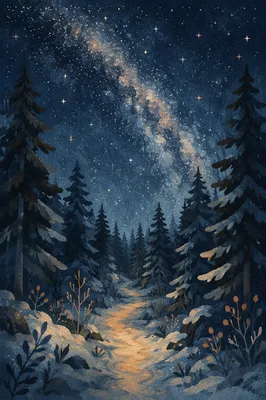 Milky Way Over Quiet Evergreen Forest