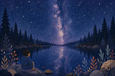 Milky Way Over Evergreen Wilderness Lake