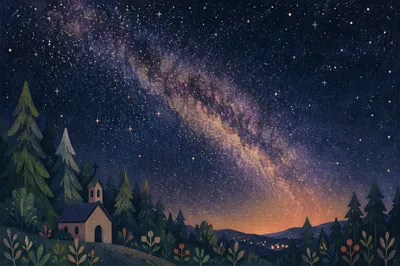 Milky Way Above Evergreen Chapel Grove