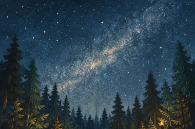 Milky Way Over Peaceful Evergreen Forest