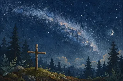 Milky Way Cross in Evergreen Clearing