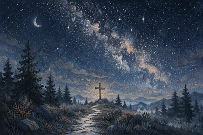 Milky Way Cross in Evergreen Clearing